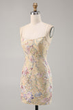 Apricot Floral Spaghetti Straps Tight Short Homecoming Dress