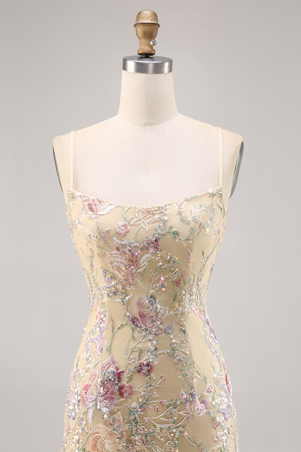 Apricot Floral Spaghetti Straps Tight Short Homecoming Dress