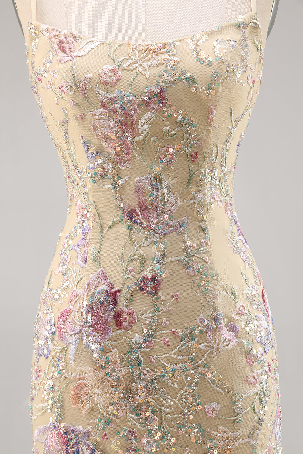 Apricot Floral Spaghetti Straps Tight Short Homecoming Dress