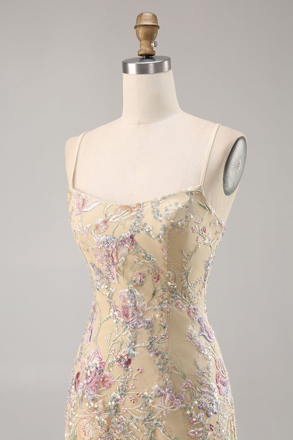 Apricot Floral Spaghetti Straps Tight Short Homecoming Dress