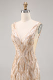 Sparkly Champagne V-Neck Short Sequin Tight Homecoming Dress