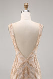 Sparkly Champagne V-Neck Short Sequin Tight Homecoming Dress