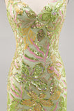 Sparkly Green Spaghetti Straps Short Sequin Floral Tight Homecoming Dress