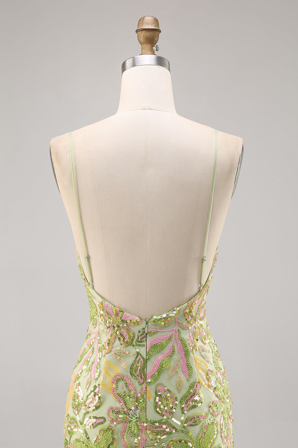 Sparkly Green Spaghetti Straps Short Sequin Floral Tight Homecoming Dress