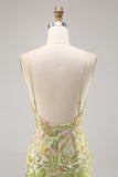 Sparkly Green Spaghetti Straps Short Sequin Floral Tight Homecoming Dress