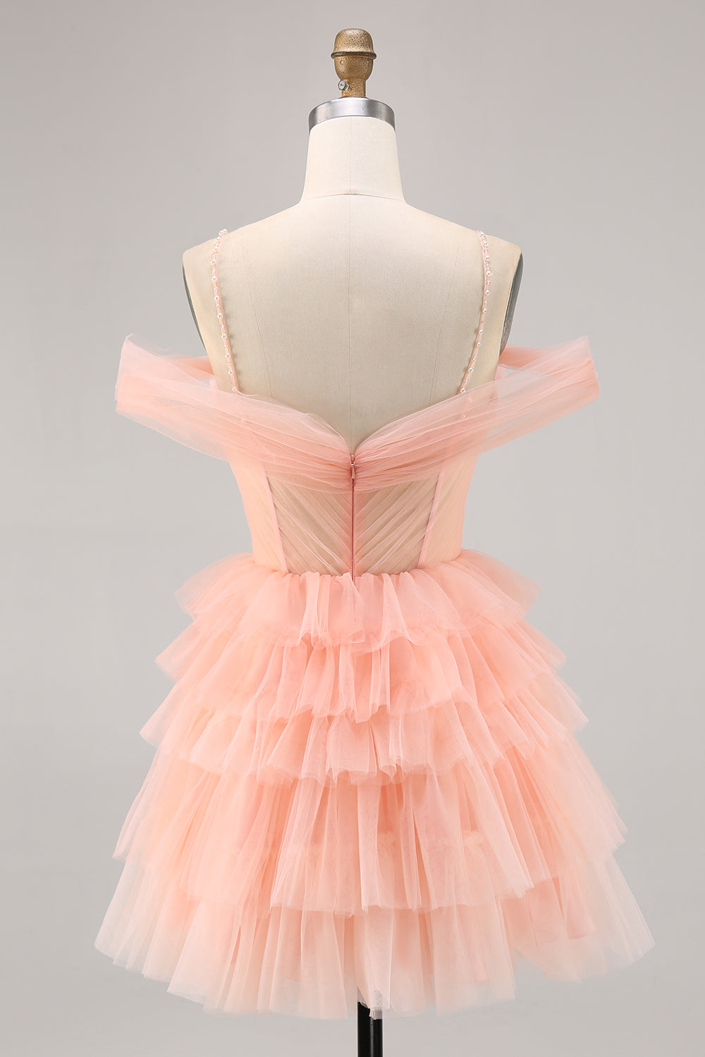 Blush Cold Shoulder Tulle A Line Short Homecoming Dress with Ruffles