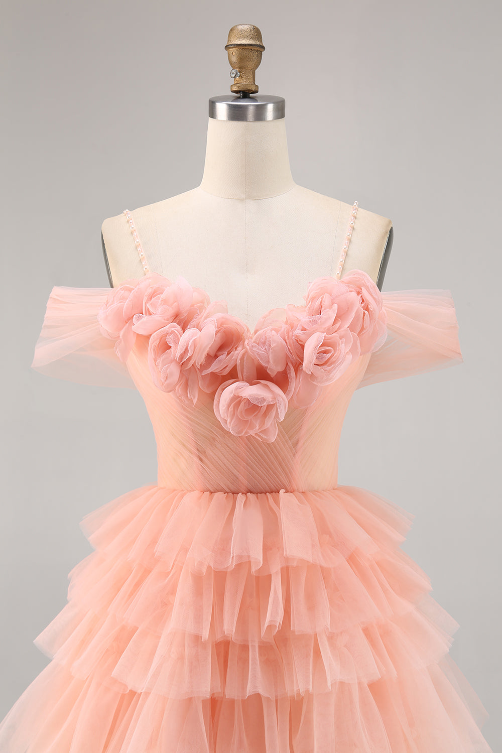 Blush Cold Shoulder Tulle A Line Short Homecoming Dress with Ruffles