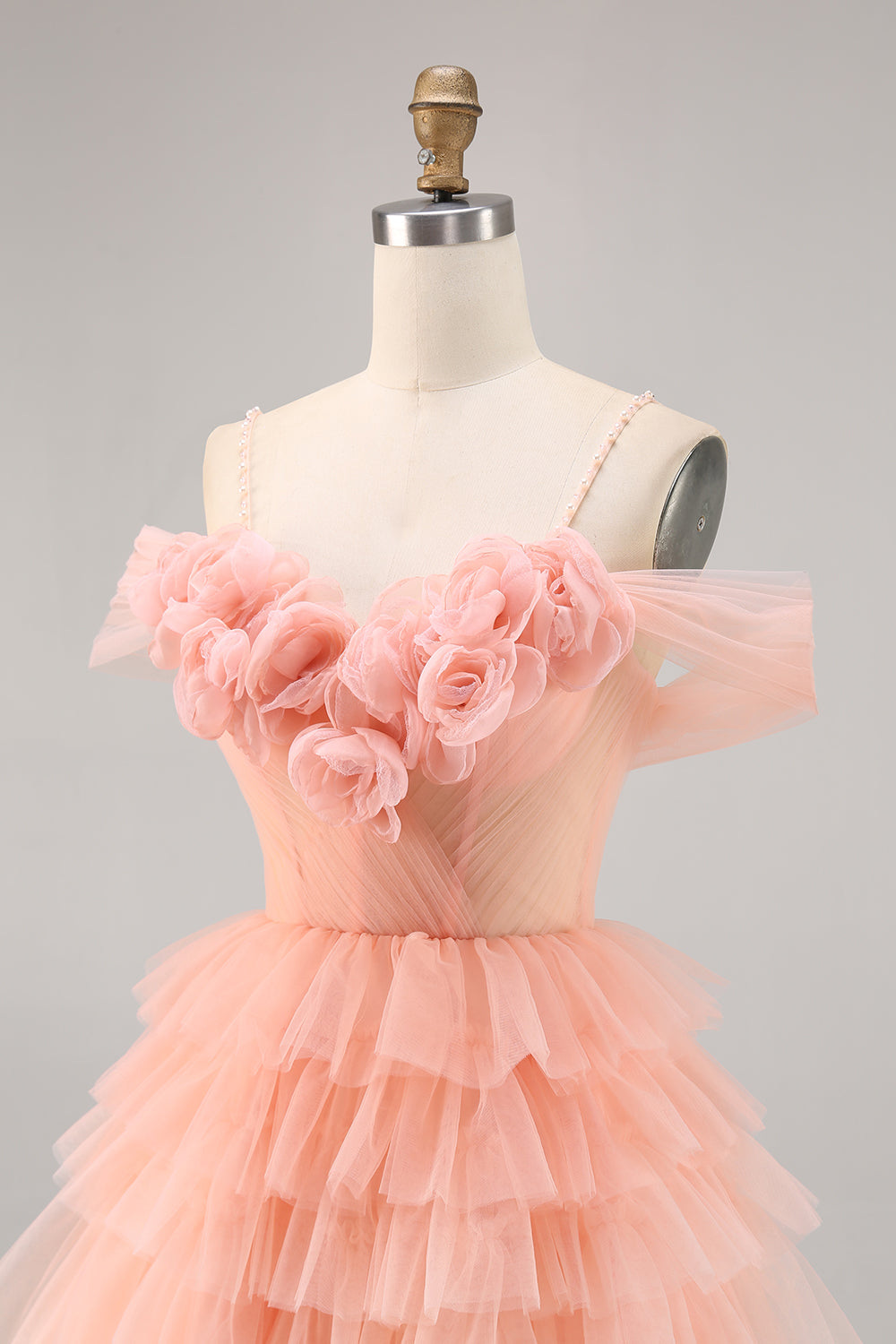 Blush Cold Shoulder Tulle A Line Short Homecoming Dress with Ruffles