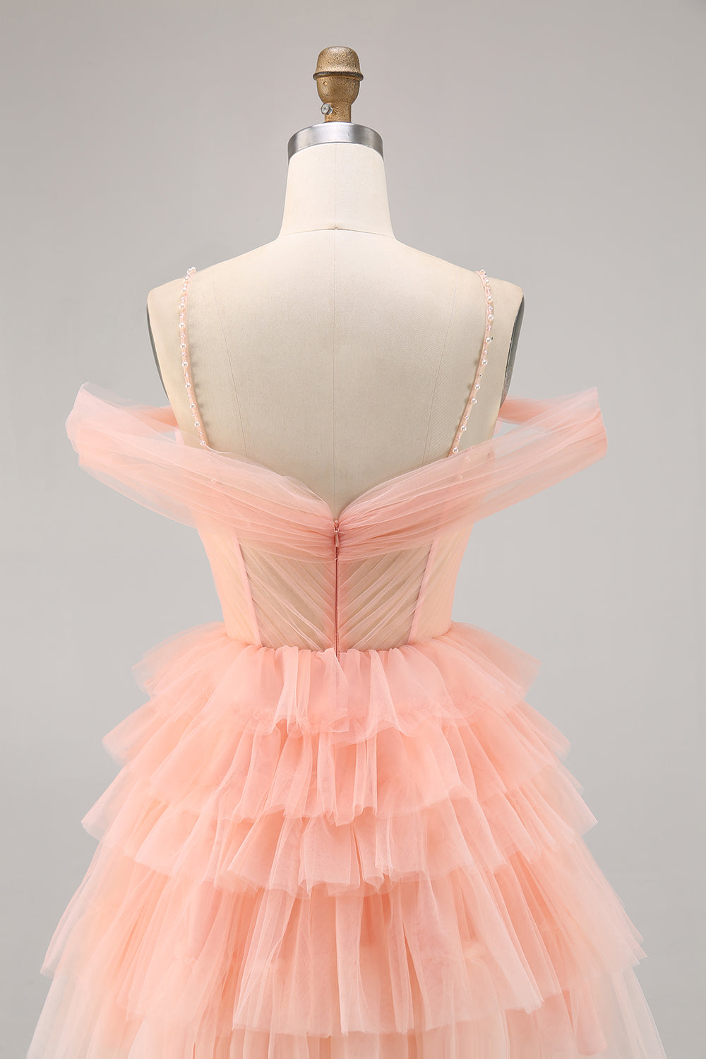 Blush Cold Shoulder Tulle A Line Short Homecoming Dress with Ruffles