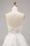 White Tulle A Line Short Homecoming Dress with Appliques