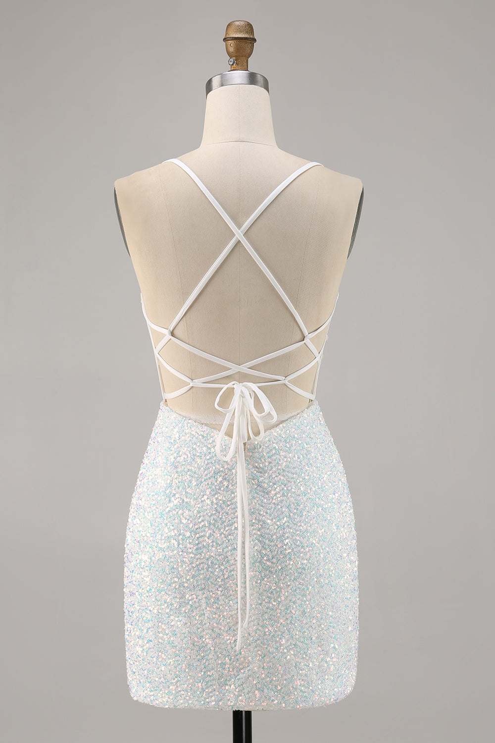 tight short dresses Zapakasa Women Sparky White Corset Floral Short Sequin Homecoming Dress Tight Spaghetti Straps Cocktail Dress