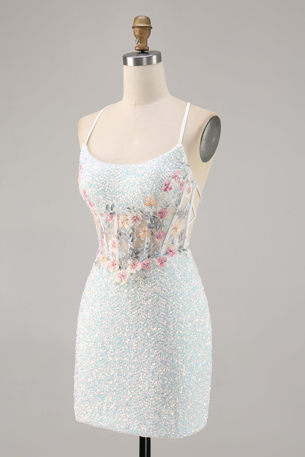 Zapakasa Women Sparky White Corset Floral Short Sequin Homecoming Dress Tight Spaghetti Straps Cocktail Dress Zapakasa Women Sparky White Corset Floral Short Sequin Homecoming Dress Tight Spaghetti Straps Cocktail Dress