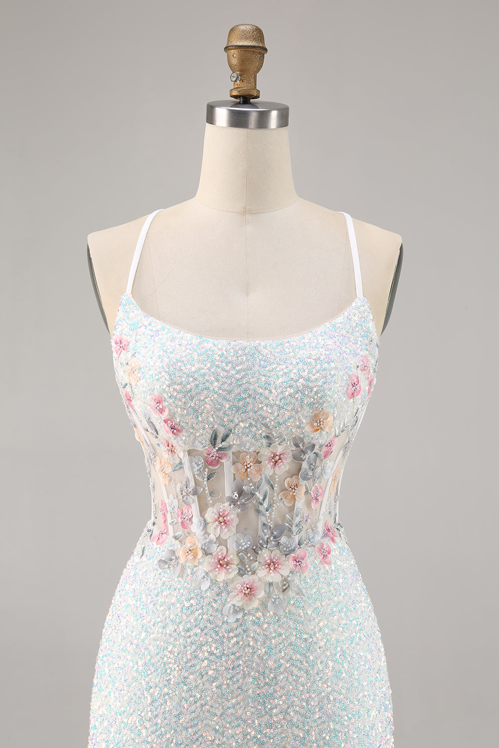 Sparky White Corset Floral Tight Short Homecoming Dress