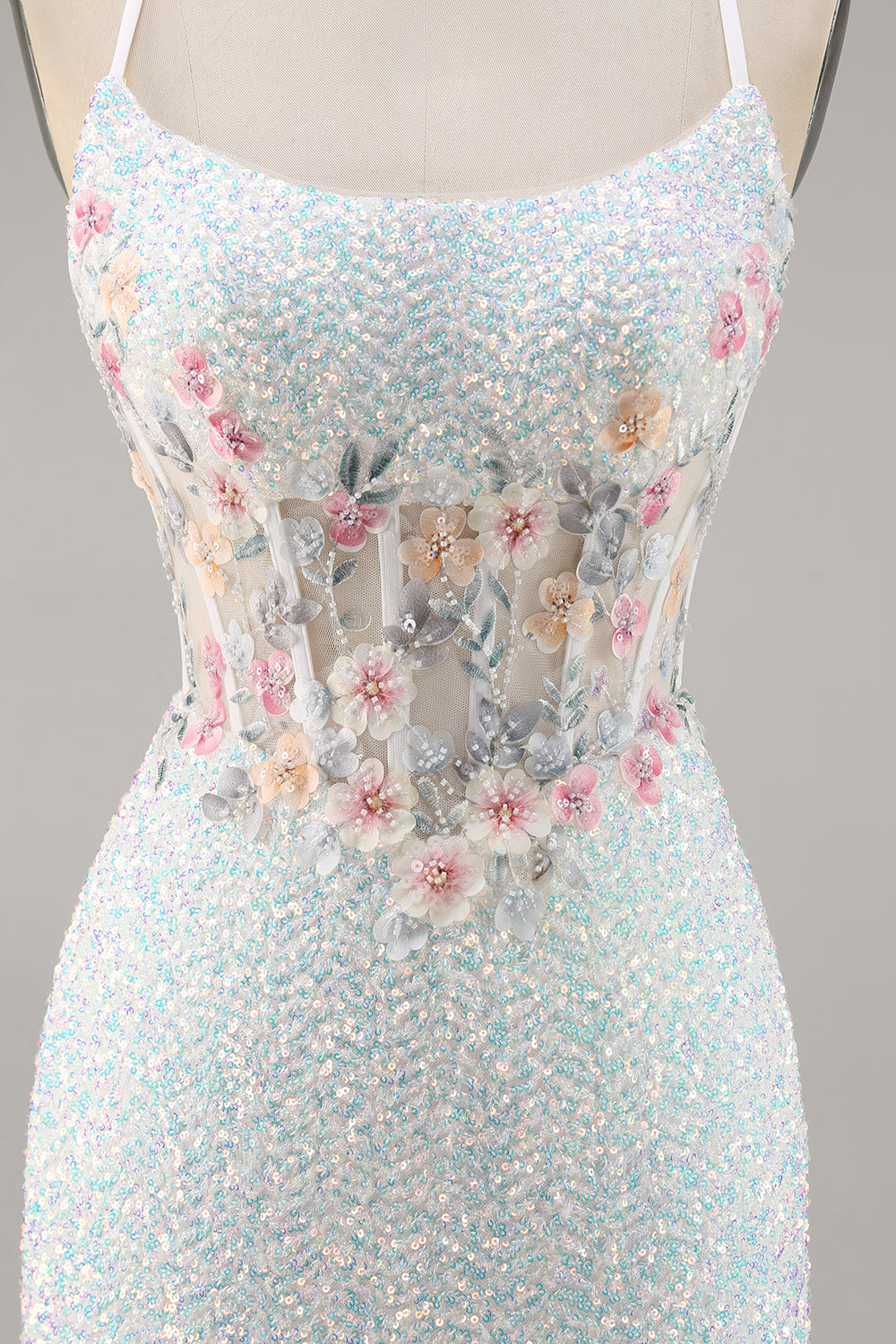Sparky White Corset Floral Tight Short Homecoming Dress