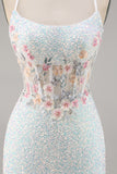 Sparky White Corset Floral Tight Short Homecoming Dress