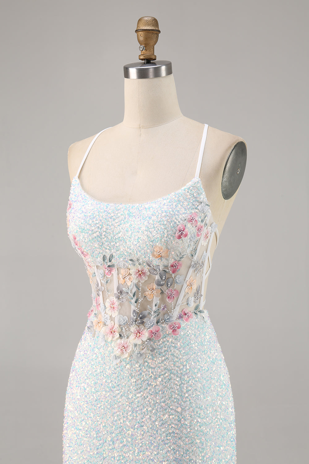 Sparky White Corset Floral Tight Short Homecoming Dress