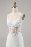 Sparky White Corset Floral Tight Short Homecoming Dress