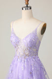 Sparkly Purple A Line Short Floral Homecoming Dress with Lace