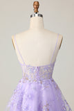 Sparkly Purple A Line Short Floral Homecoming Dress with Lace