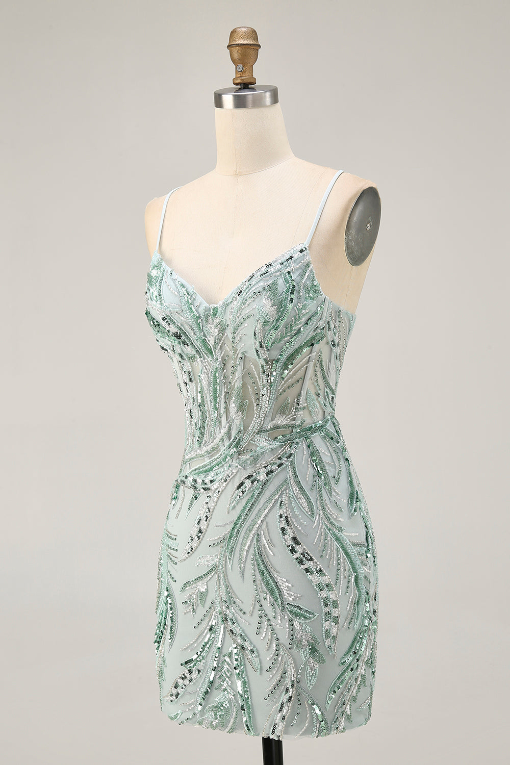 Sparkly Green Corset Spaghetti Straps Short Homecoming Dress with Sequins