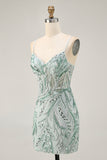 Sparkly Green Corset Spaghetti Straps Short Homecoming Dress with Sequins