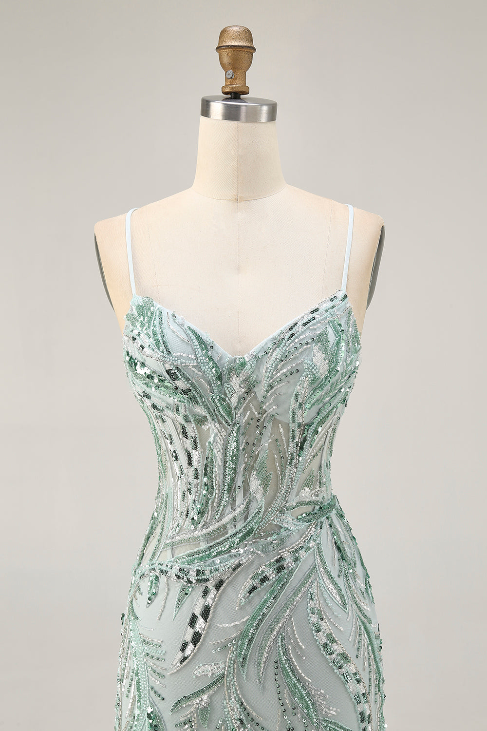 Sparkly Green Corset Spaghetti Straps Short Homecoming Dress with Sequins