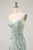 Sparkly Green Corset Spaghetti Straps Short Homecoming Dress with Sequins