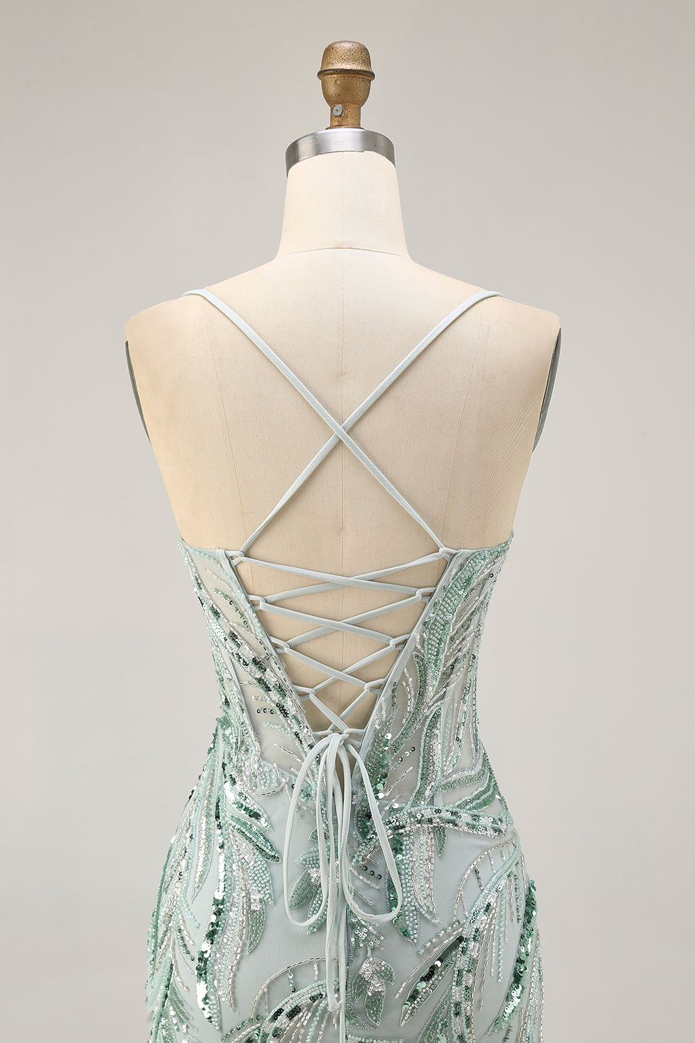 Sparkly Green Corset Spaghetti Straps Short Homecoming Dress with Sequins
