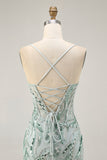 Sparkly Green Corset Spaghetti Straps Short Homecoming Dress with Sequins