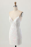 Sparkly White Spaghetti Straps Sequin Short Homecoming Dress