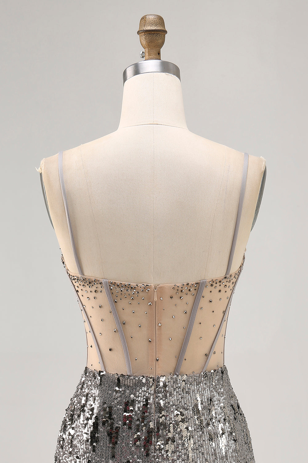 Sparkly Steel Grey Sequin Tight Short Corset Homecoming Dress