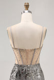 Sparkly Steel Grey Sequin Tight Short Corset Homecoming Dress