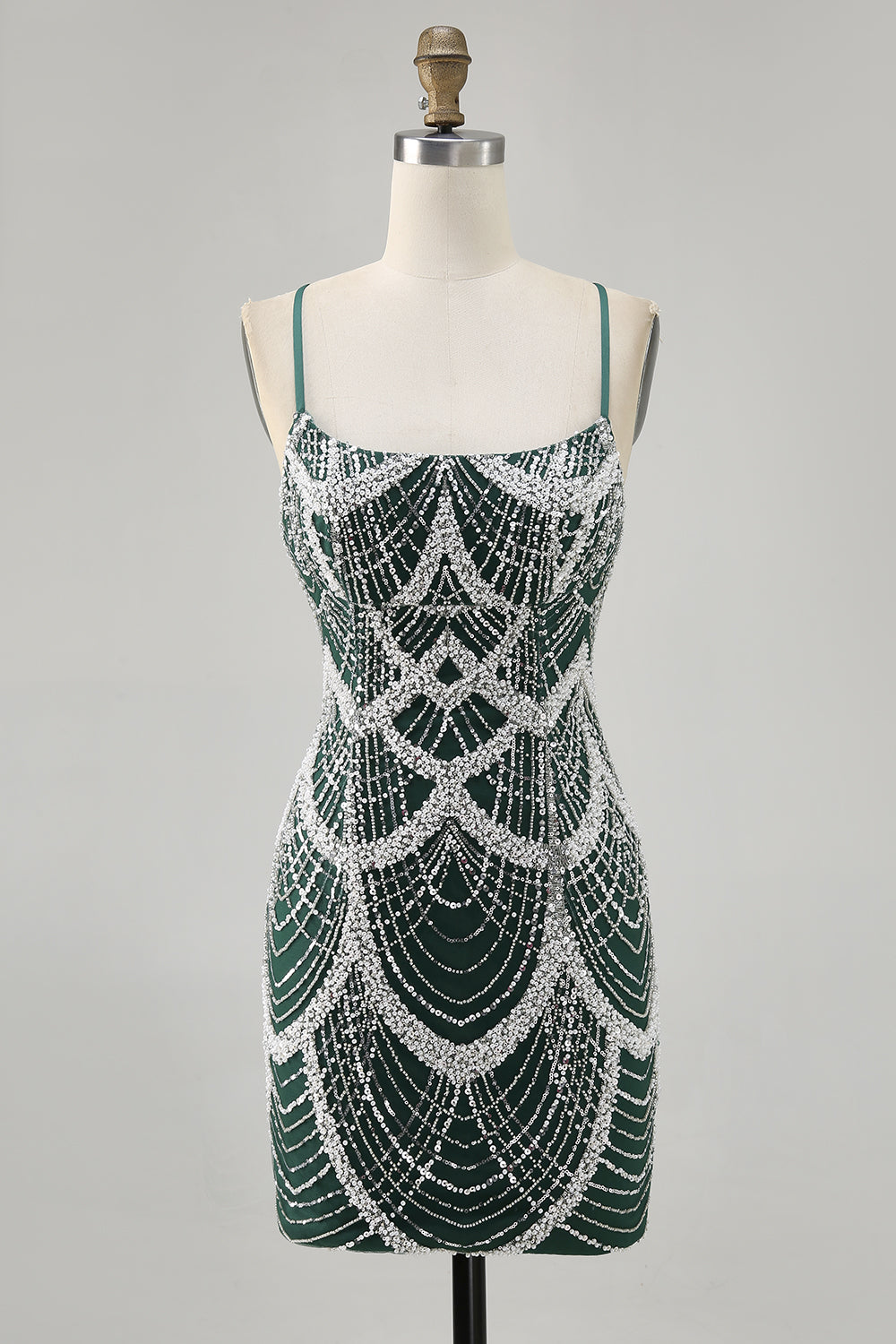 Sparkly Dark Green Short Tight Homecoming Dress with Beading