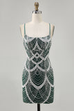 Sparkly Dark Green Short Tight Homecoming Dress with Beading