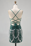 Sparkly Dark Green Short Tight Homecoming Dress with Beading
