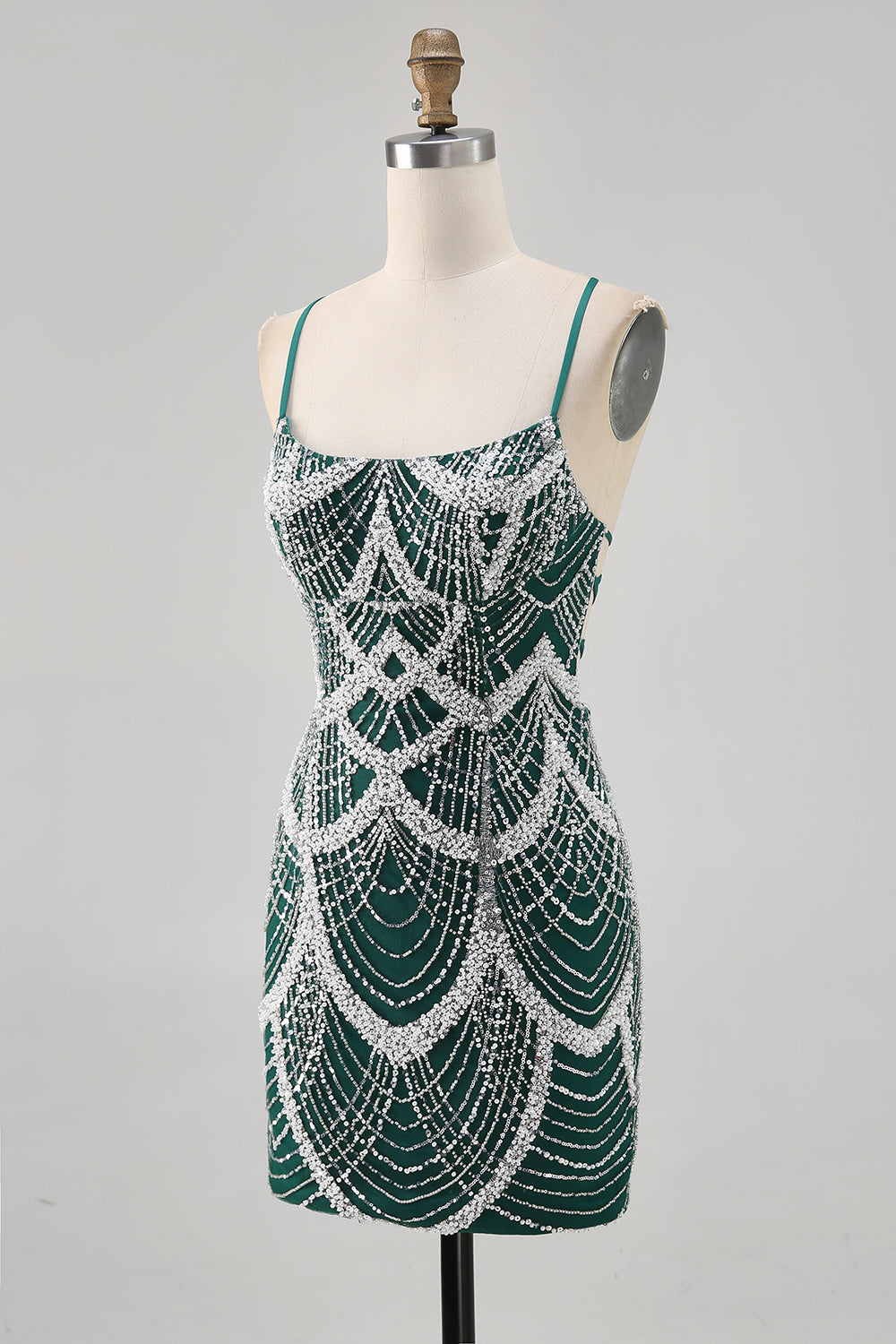 Sparkly Dark Green Short Tight Homecoming Dress with Beading