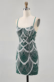 Sparkly Dark Green Short Tight Homecoming Dress with Beading