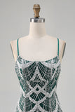 Sparkly Dark Green Short Tight Homecoming Dress with Beading