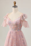 Sparkly Blush Floral Cold Shoulder Short Homecoming Dress with Ruffles