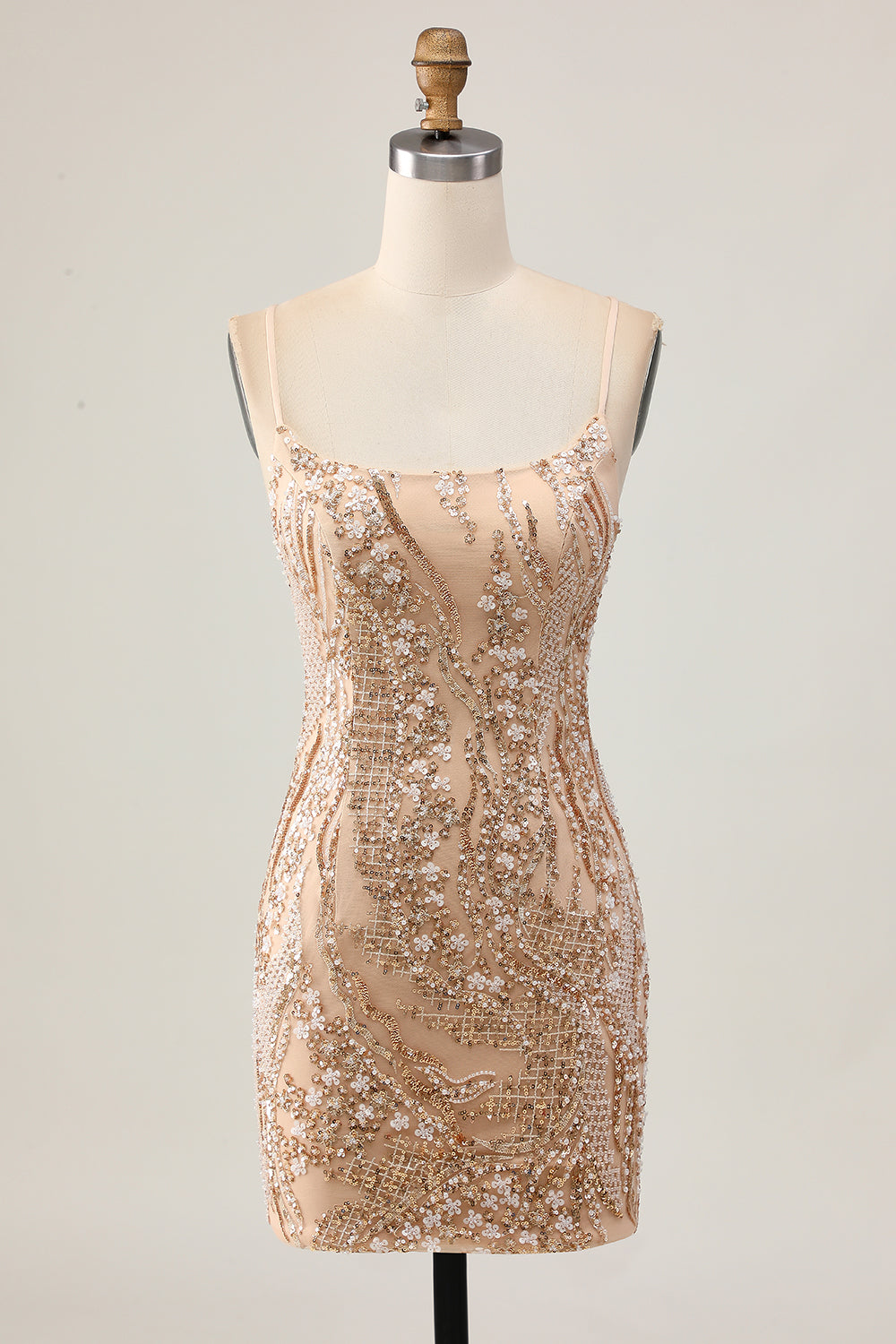 Sparkly Champagne Tight Sequin Short Homecoming Dress