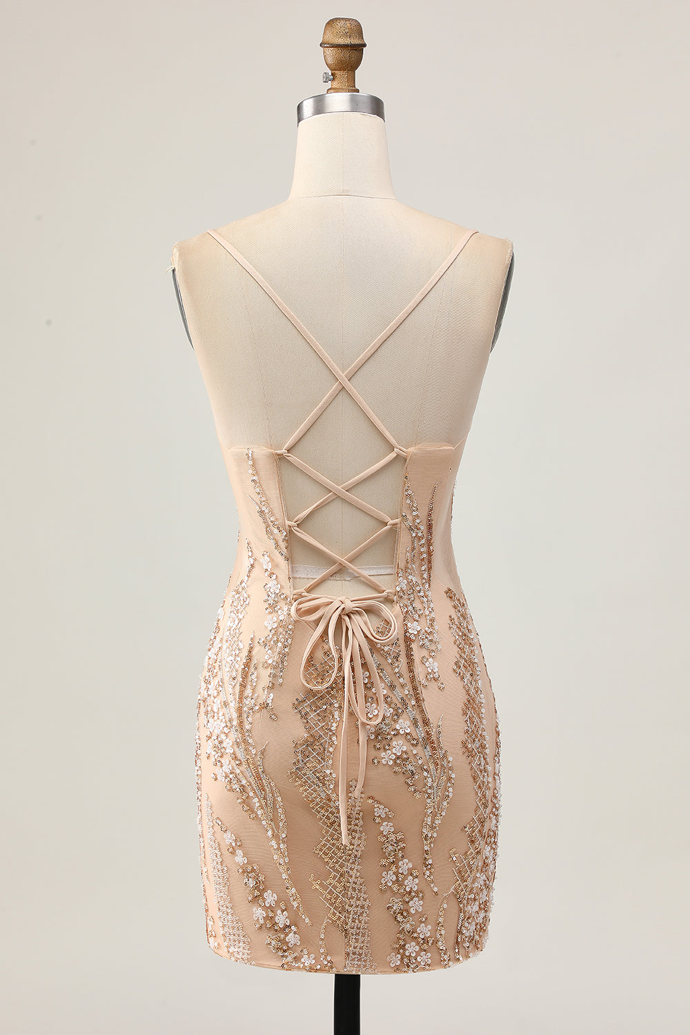 Sparkly Champagne Tight Sequin Short Homecoming Dress