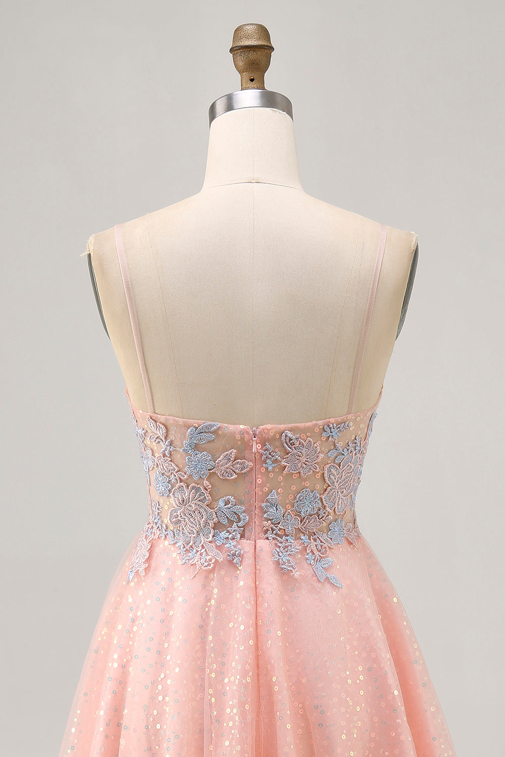 Sparkly Blush and Blue Appliqued Short Homecoming Dress with Sequins