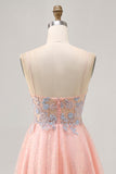 Sparkly Blush and Blue Appliqued Short Homecoming Dress with Sequins