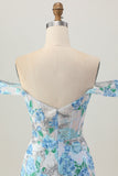 Sparkly White Blue Floral Sequin Short Tight Homecoming Dress
