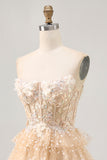 Sparkly Champagne Floral Short Corset Polka Dots Homecoming Dress
