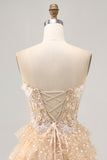 Sparkly Champagne Floral Short Corset Polka Dots Homecoming Dress