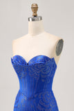 Sparkly Royal Blue Satin Short Tight Homecoming Dress with Beading
