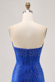 Sparkly Royal Blue Satin Short Tight Homecoming Dress with Beading