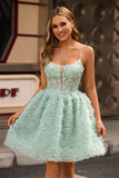 Sage Green Ruffled Short Corset Homecoming Dress with Lace