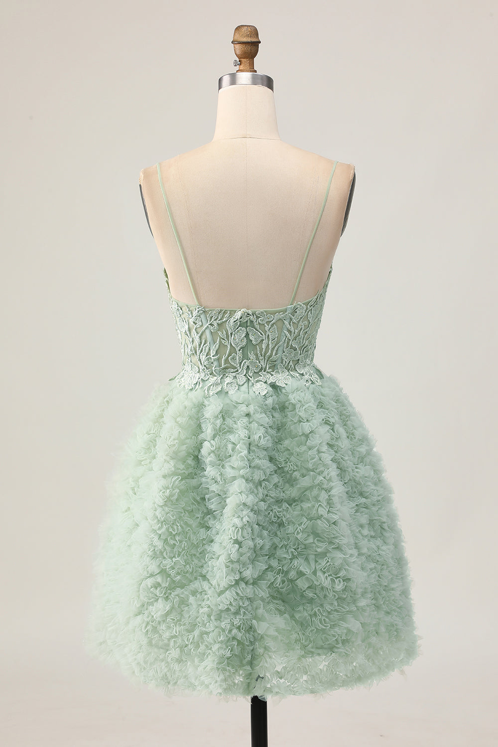 Zapaka Women Sage Green Homecoming Dress with Appliques Corset Ruched Spaghetti Straps A Line Short Party Dress, Sage Green / US2 Zapaka Women Sage Green Homecoming Dress with Appliques Corset Ruched Spaghetti Straps A Line Short Party Dress, Sage Green / US2